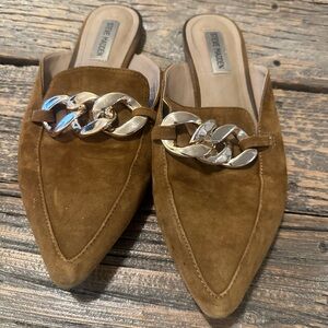 Steve Madden Brown Suede Mules with Gold Chain- Sz 10